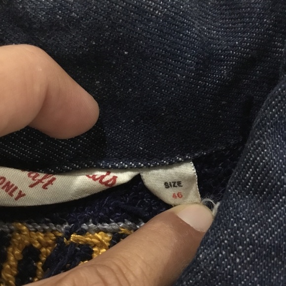 Vintage screen door threads men’s blue embroidered cross stitch denim ja… - Picture 7 of 7